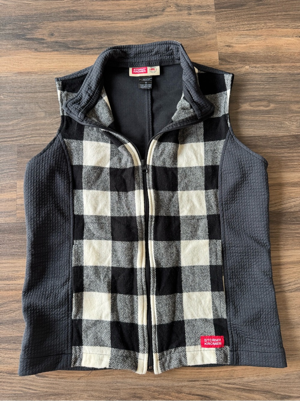 Stormy Kromer Black & Cream Buffalo Check Zip Vest Wool Sz Small